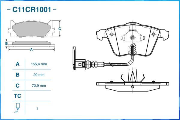 Cworks C11CR1001 - Тормозные колодки, дисковые, комплект autospares.lv