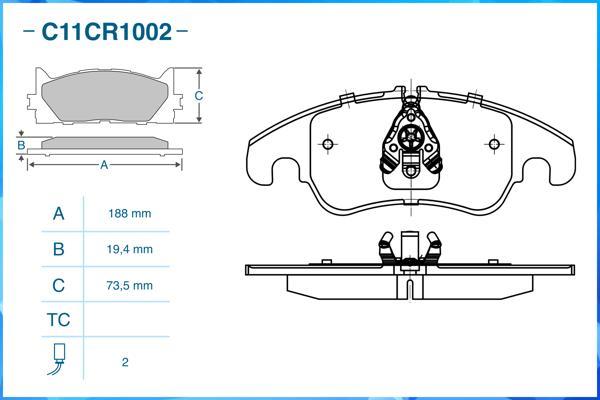 Cworks C11CR1002 - Тормозные колодки, дисковые, комплект autospares.lv