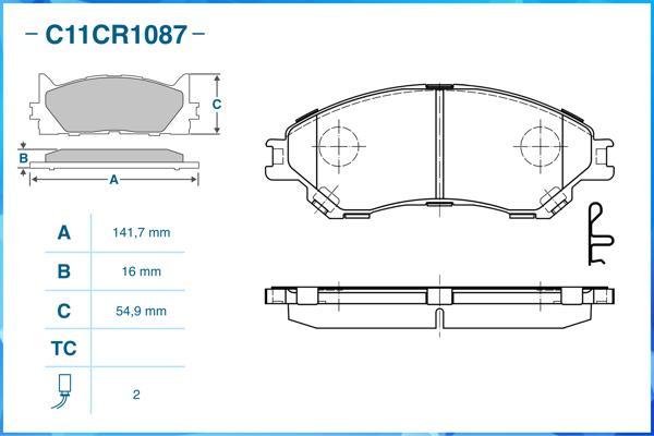 Cworks C11CR1087 - Тормозные колодки, дисковые, комплект autospares.lv