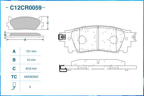 Cworks C12CR0059 - Тормозные колодки, дисковые, комплект autospares.lv