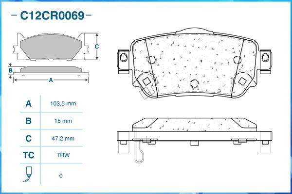 Cworks C12CR0069 - Тормозные колодки, дисковые, комплект autospares.lv