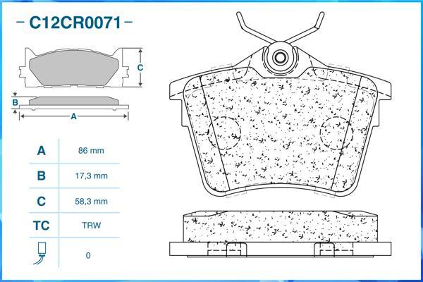 Cworks C12CR0071 - Тормозные колодки, дисковые, комплект autospares.lv