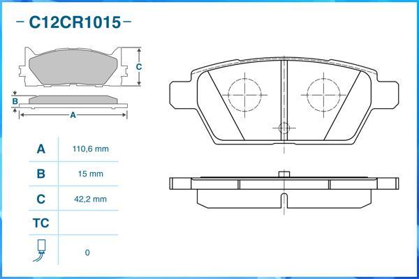 Cworks C12CR1015 - Тормозные колодки, дисковые, комплект autospares.lv