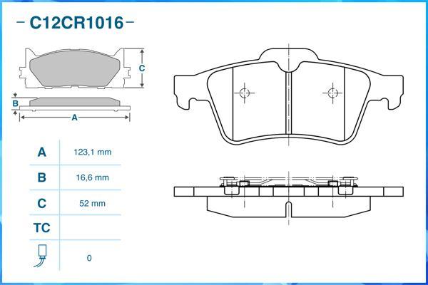 Cworks C12CR1016 - Тормозные колодки, дисковые, комплект autospares.lv