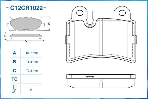 Cworks C12CR1022 - Тормозные колодки, дисковые, комплект autospares.lv