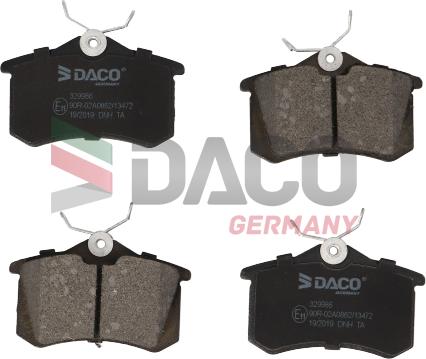 DACO Germany 329986 - Тормозные колодки, дисковые, комплект autospares.lv