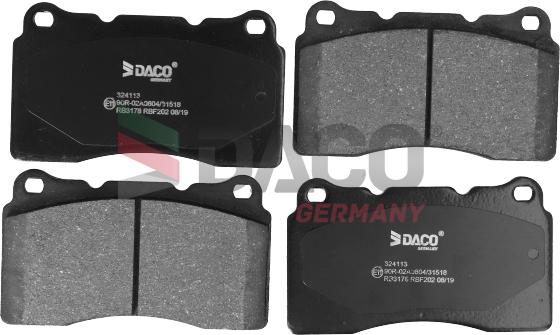 DACO Germany 324113 - Тормозные колодки, дисковые, комплект autospares.lv