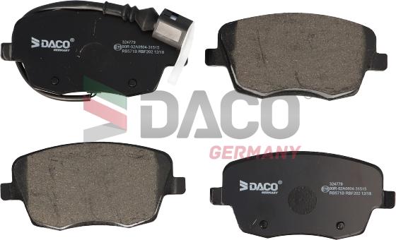 DACO Germany 324779 - Тормозные колодки, дисковые, комплект autospares.lv