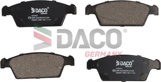 DACO Germany 325001 - Тормозные колодки, дисковые, комплект autospares.lv