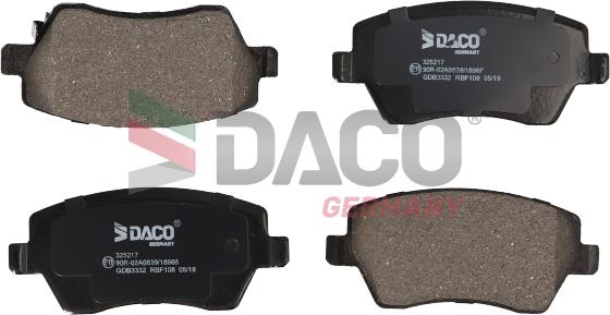 DACO Germany 325217 - Тормозные колодки, дисковые, комплект autospares.lv