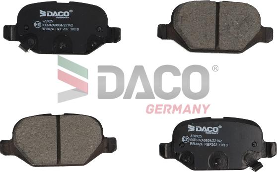 DACO Germany 320925 - Тормозные колодки, дисковые, комплект autospares.lv