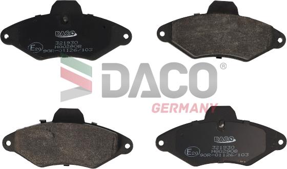 DACO Germany 321930 - Тормозные колодки, дисковые, комплект autospares.lv