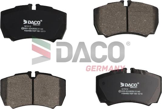 DACO Germany 321012 - Тормозные колодки, дисковые, комплект autospares.lv