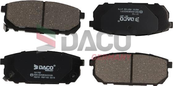 DACO Germany 321702 - Тормозные колодки, дисковые, комплект autospares.lv