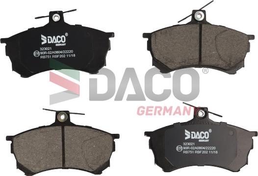 DACO Germany 323021 - Тормозные колодки, дисковые, комплект autospares.lv