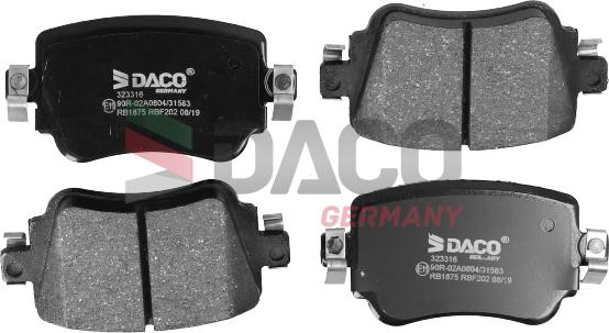 DACO Germany 323316 - Тормозные колодки, дисковые, комплект autospares.lv