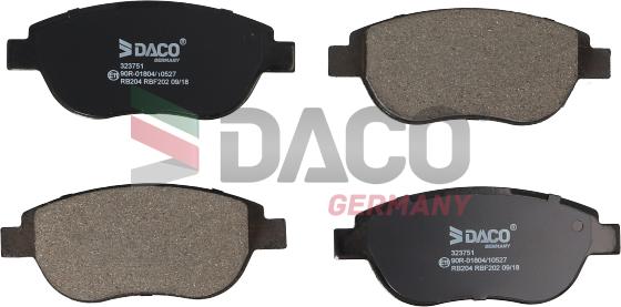 DACO Germany 323751 - Тормозные колодки, дисковые, комплект autospares.lv