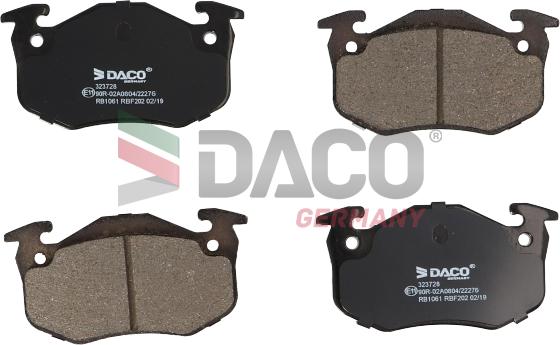 DACO Germany 323728 - Тормозные колодки, дисковые, комплект autospares.lv