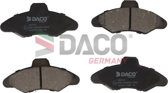 DACO Germany 322518 - Тормозные колодки, дисковые, комплект autospares.lv
