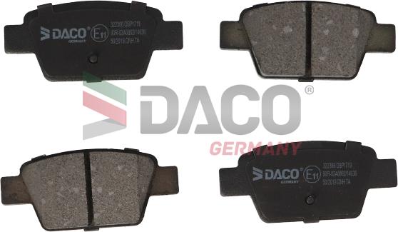 DACO Germany 322366 - Тормозные колодки, дисковые, комплект autospares.lv