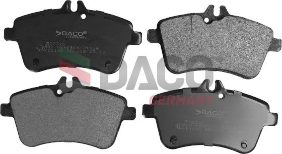 DACO Germany 322316 - Тормозные колодки, дисковые, комплект autospares.lv