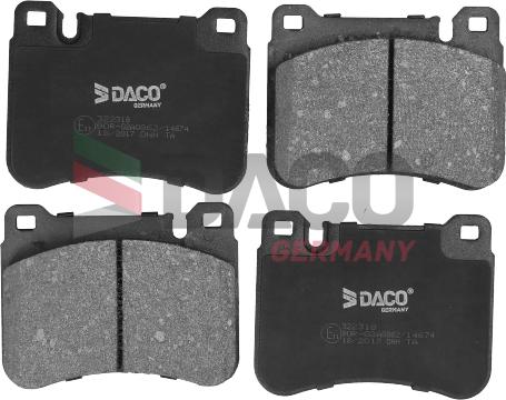 DACO Germany 322318 - Тормозные колодки, дисковые, комплект autospares.lv