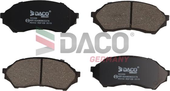 DACO Germany 322209 - Тормозные колодки, дисковые, комплект autospares.lv