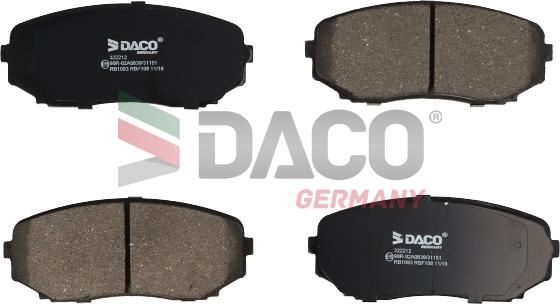 DACO Germany 322212 - Тормозные колодки, дисковые, комплект autospares.lv