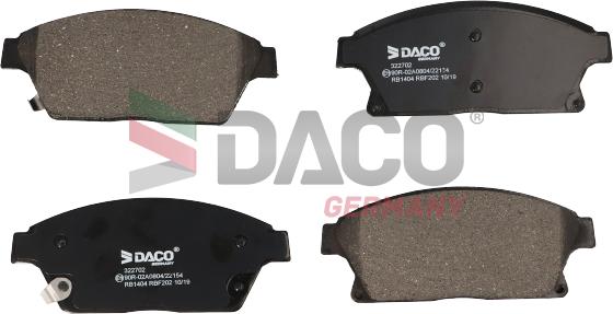 DACO Germany 322702 - Тормозные колодки, дисковые, комплект autospares.lv