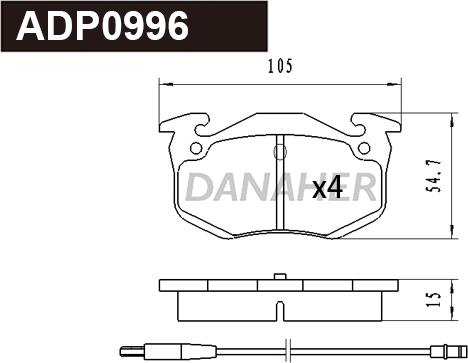 Danaher ADP0996 - Тормозные колодки, дисковые, комплект autospares.lv