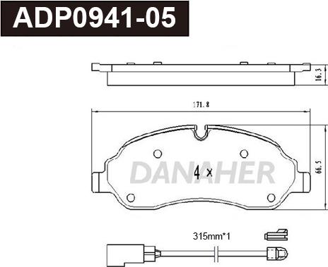 Danaher ADP0941-05 - Тормозные колодки, дисковые, комплект autospares.lv