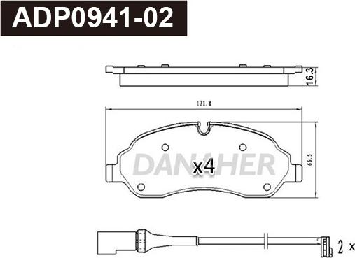 Danaher ADP0941-02 - Тормозные колодки, дисковые, комплект autospares.lv