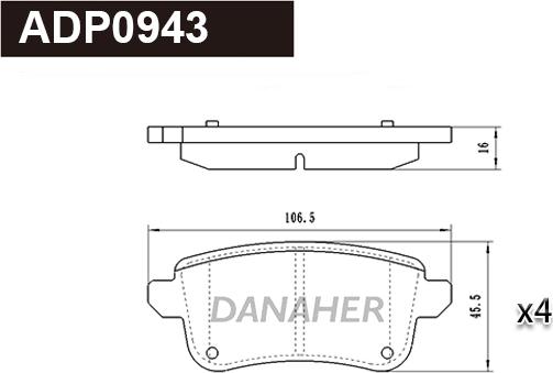 Danaher ADP0943 - Тормозные колодки, дисковые, комплект autospares.lv