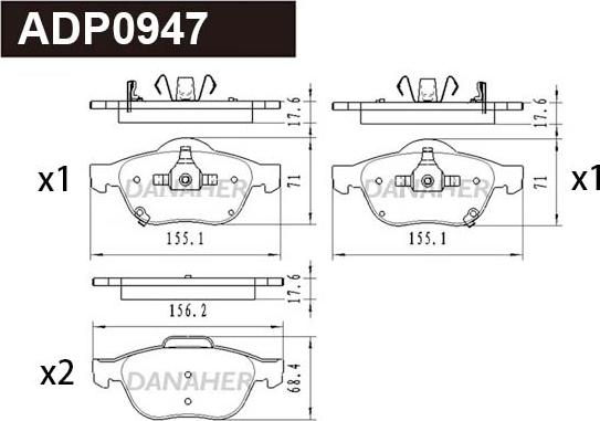 Danaher ADP0947 - Тормозные колодки, дисковые, комплект autospares.lv