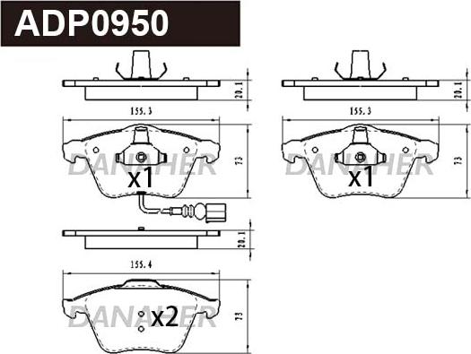 Danaher ADP0950 - Тормозные колодки, дисковые, комплект autospares.lv