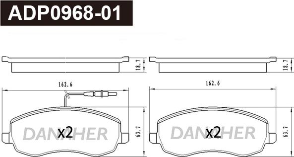 Danaher ADP0968-01 - Тормозные колодки, дисковые, комплект autospares.lv