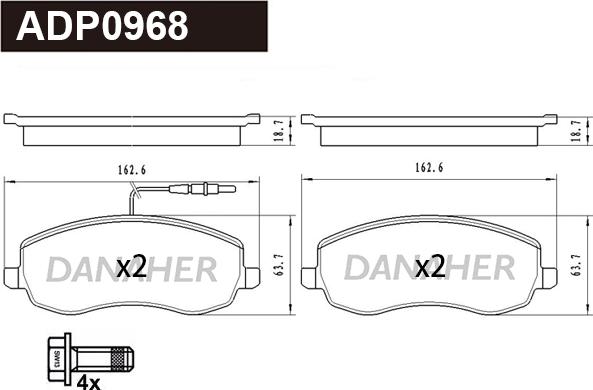 Danaher ADP0968 - Тормозные колодки, дисковые, комплект autospares.lv