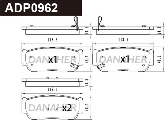 Danaher ADP0962 - Тормозные колодки, дисковые, комплект autospares.lv