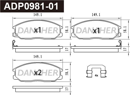 Danaher ADP0981-01 - Тормозные колодки, дисковые, комплект autospares.lv