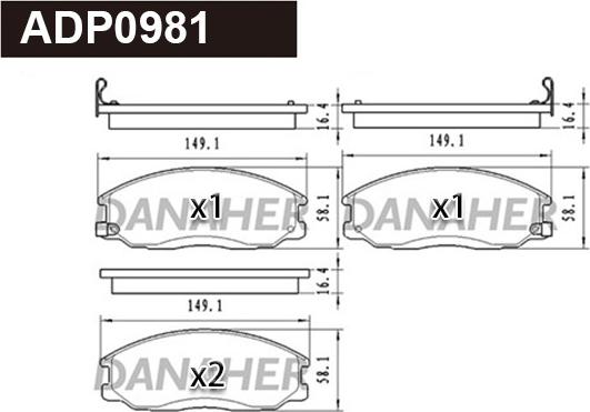 Danaher ADP0981 - Тормозные колодки, дисковые, комплект autospares.lv