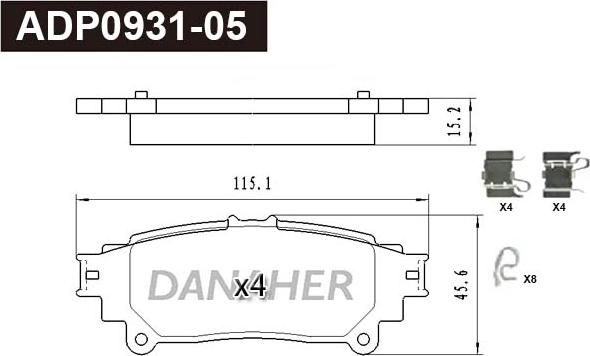 Danaher ADP0931-05 - Тормозные колодки, дисковые, комплект autospares.lv