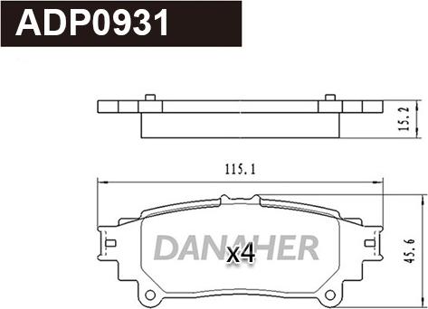 Danaher ADP0931 - Тормозные колодки, дисковые, комплект autospares.lv