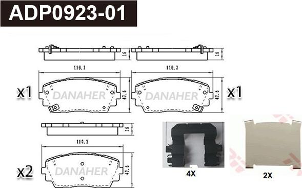 Danaher ADP0923-01 - Тормозные колодки, дисковые, комплект autospares.lv