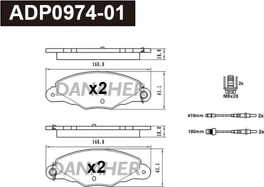 Danaher ADP0974-01 - Тормозные колодки, дисковые, комплект autospares.lv