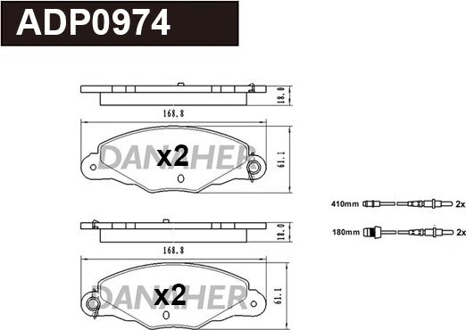 Danaher ADP0974 - Тормозные колодки, дисковые, комплект autospares.lv