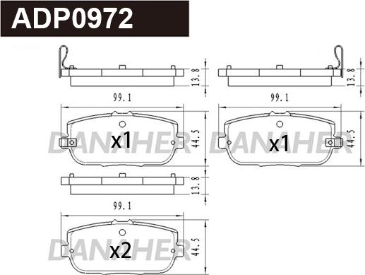 Danaher ADP0972 - Тормозные колодки, дисковые, комплект autospares.lv