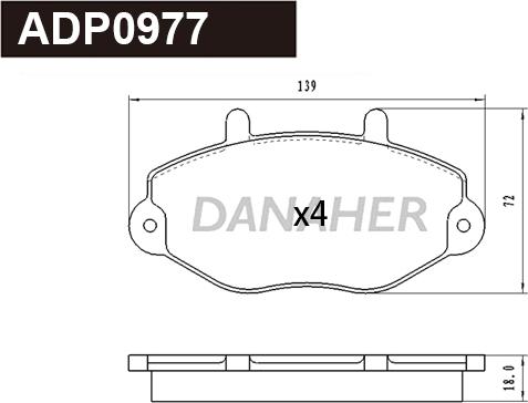 Danaher ADP0977 - Тормозные колодки, дисковые, комплект autospares.lv