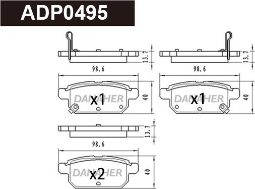 Danaher ADP0495 - Тормозные колодки, дисковые, комплект autospares.lv