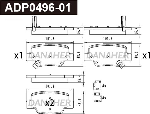 Danaher ADP0496-01 - Тормозные колодки, дисковые, комплект autospares.lv