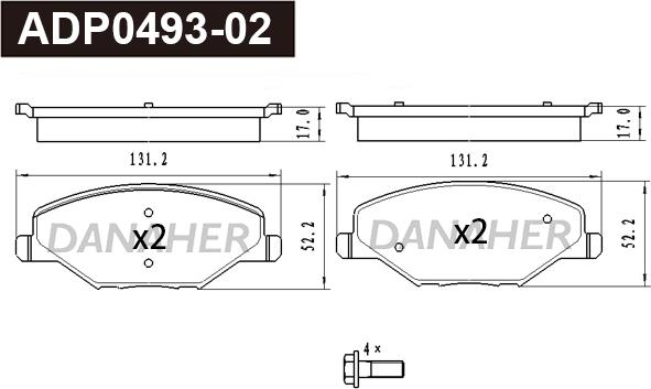 Danaher ADP0493-02 - Тормозные колодки, дисковые, комплект autospares.lv